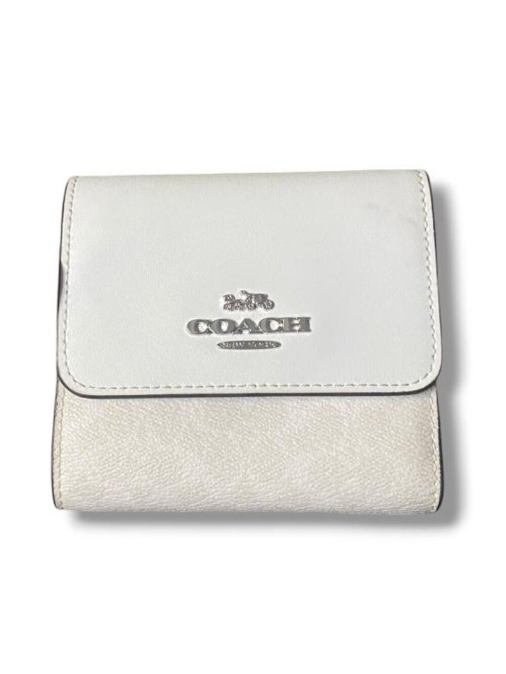 Coach White and Cream Compact Leather Wallet